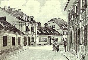 Haus Schönaugasse 32 (ganz links) - um 1900